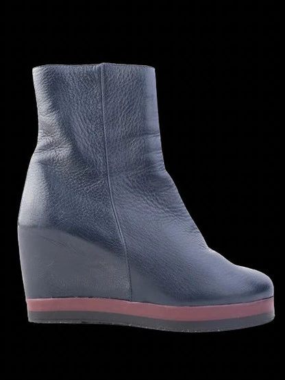 Perfect Pakerson Blue Leather Wedge Ankle Boots Size 36.5