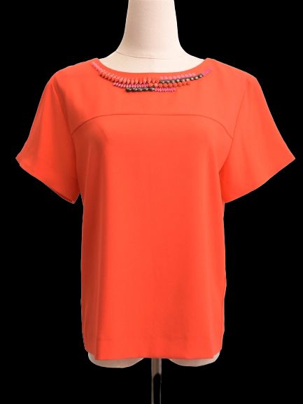 Excellent MarcCain Orange Viscose Blouse Size M with Beading Detail
