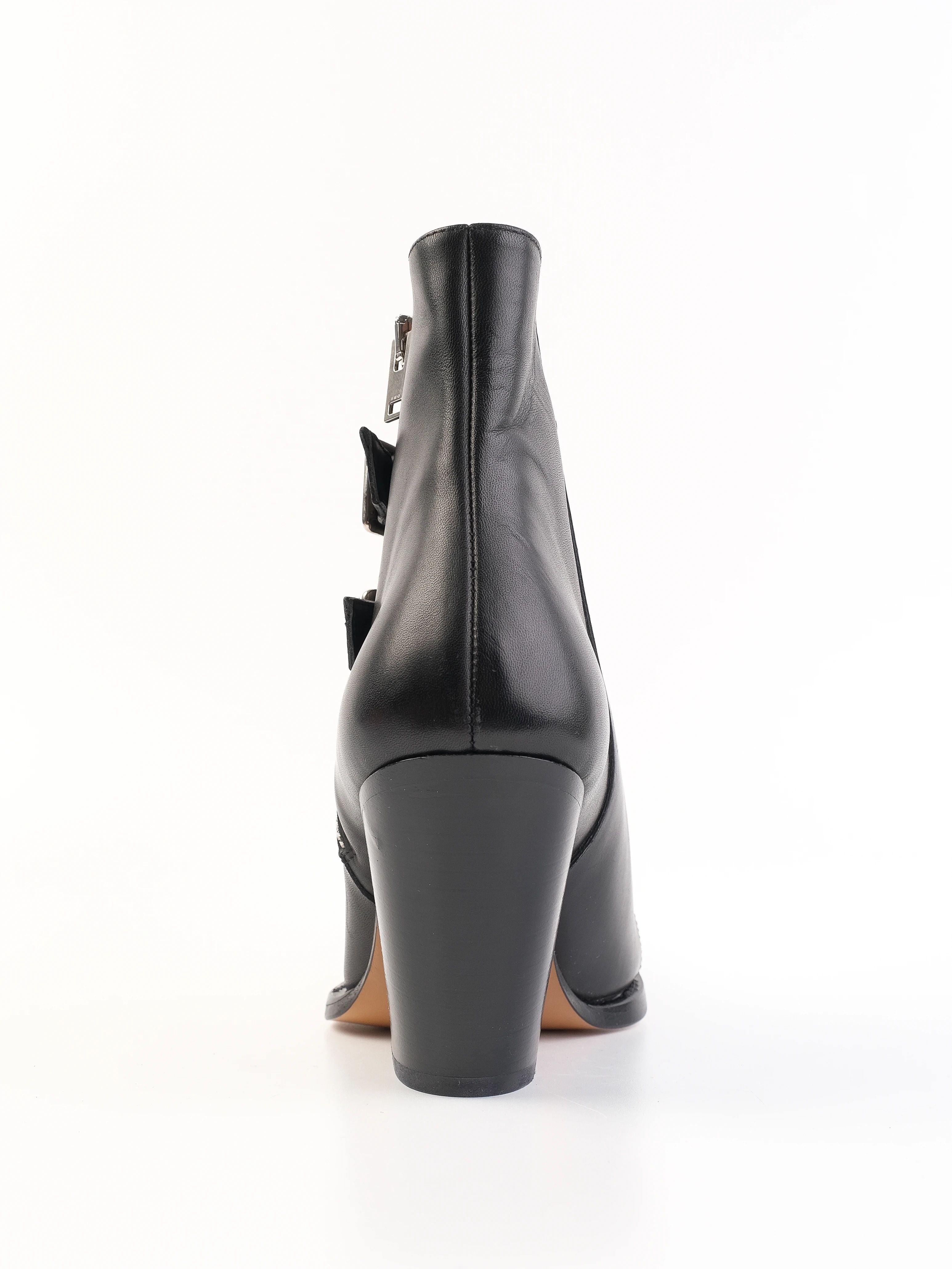 Excellent Iro Black Leather Ankle Boots with Side Zipper, Size 39