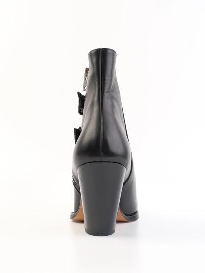 Excellent Iro Black Leather Ankle Boots with Side Zipper, Size 39