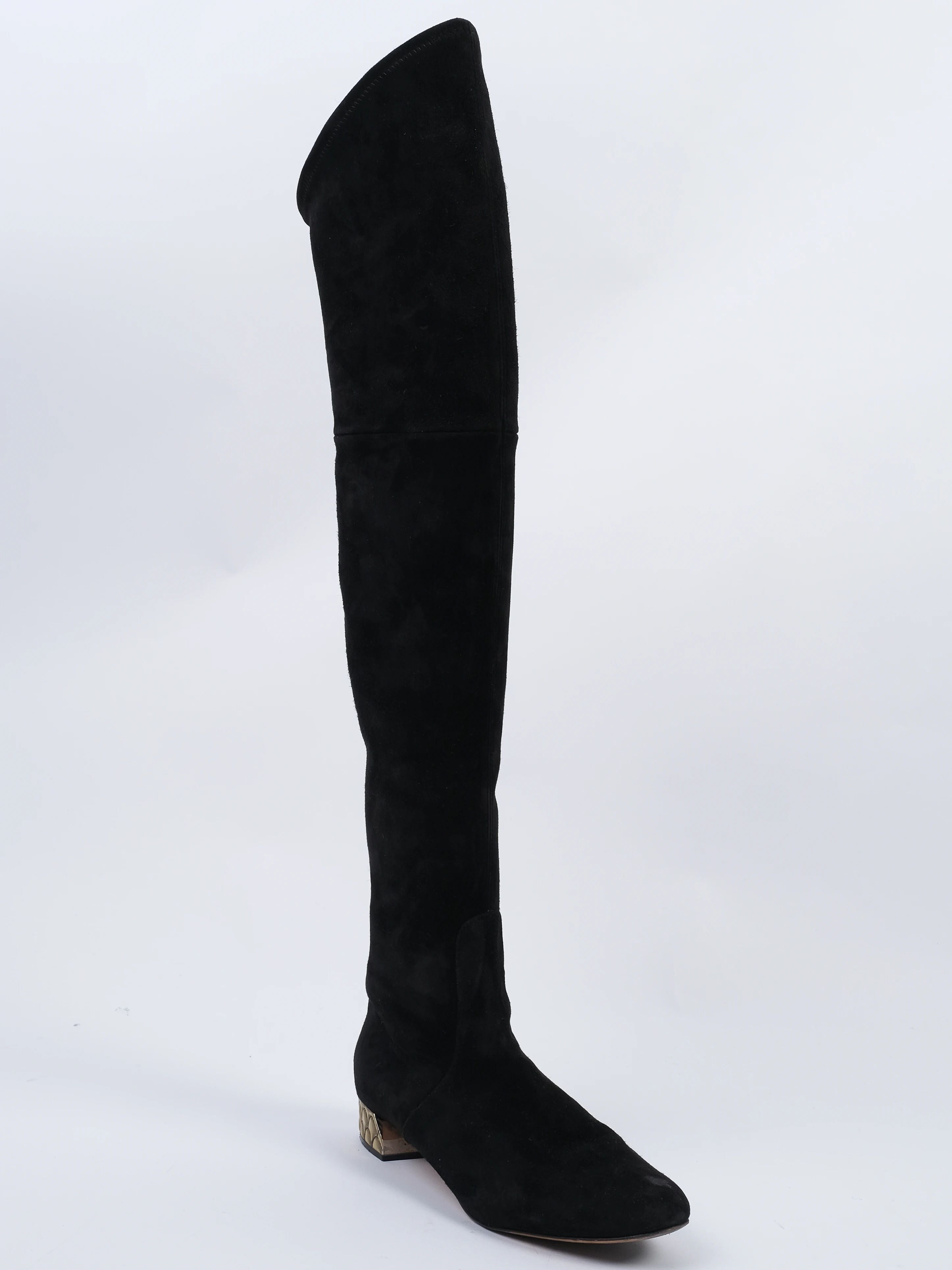 Good Casadei Black Genuine Suede Over-the-Knee Boots Size 38.5