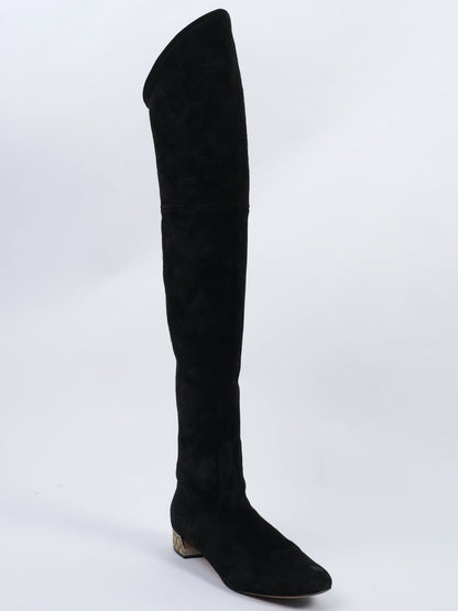 Good Casadei Black Genuine Suede Over-the-Knee Boots Size 38.5