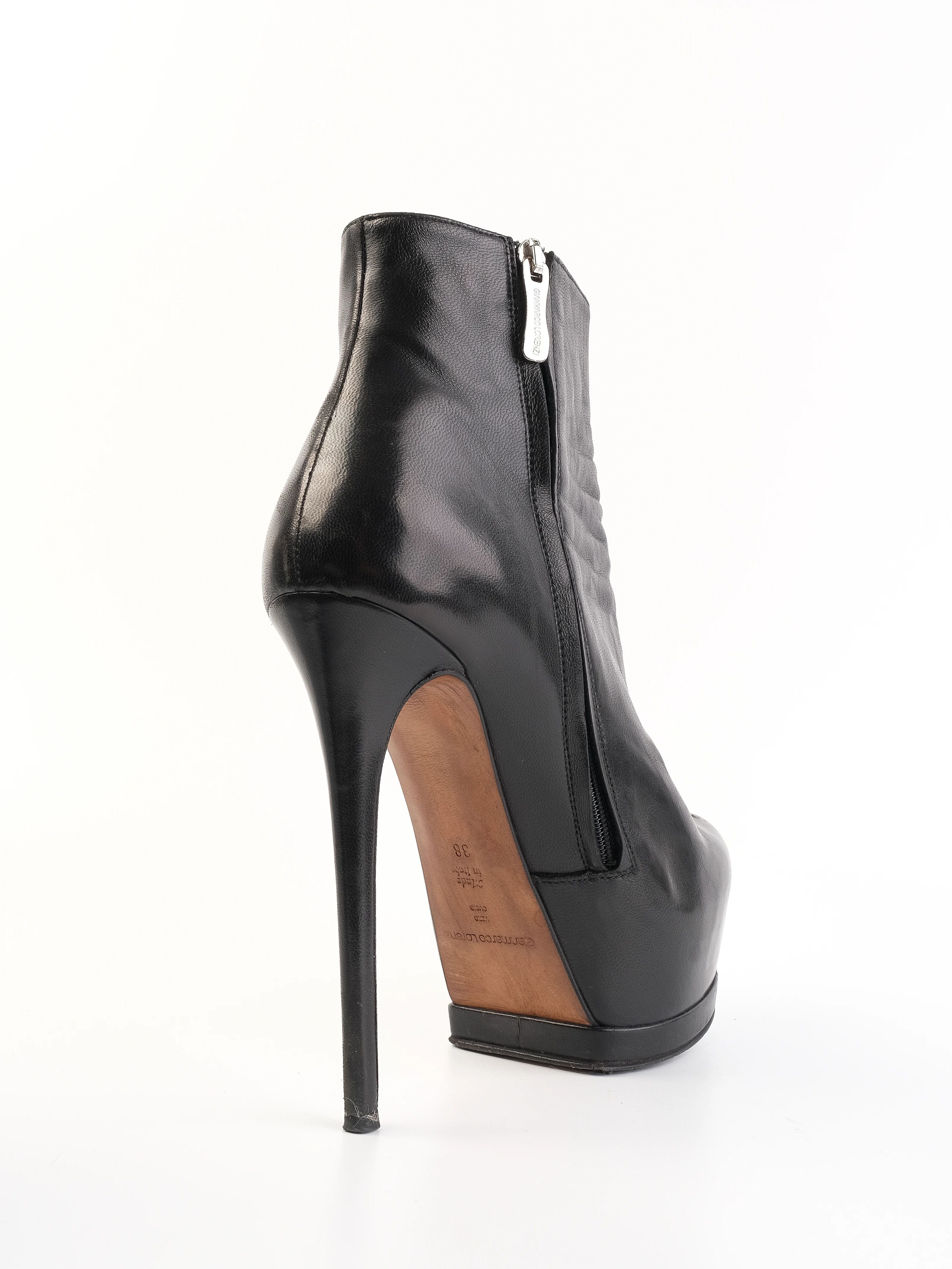 Excellent Gianmarco Lorenzi Black Leather Platform Ankle Boots Size 38
