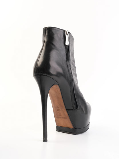 Excellent Gianmarco Lorenzi Black Leather Platform Ankle Boots Size 38