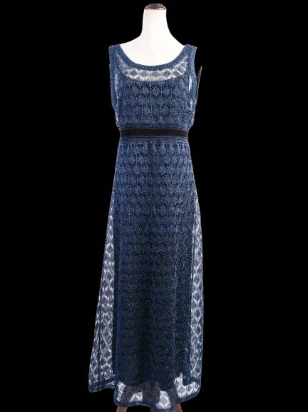 Excellent Missoni Blue Silk Sleeveless Lace Dress Size XL