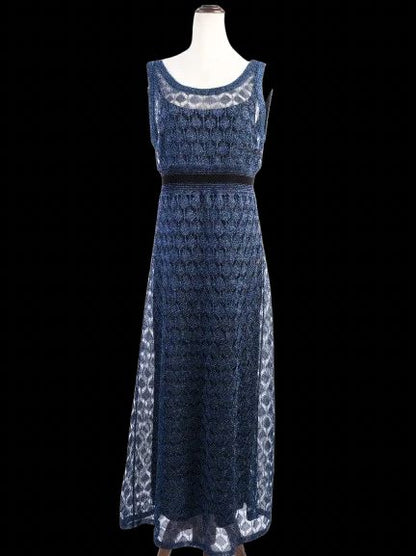 Excellent Missoni Blue Silk Sleeveless Lace Dress Size XL