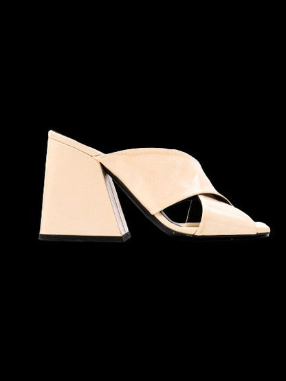 Excellent R&amp;Renzi White Leather Mules with High Block Heel