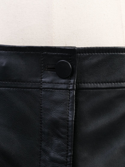 Excellent Joseph Black Leather Skirt Size L Knee-Length Design