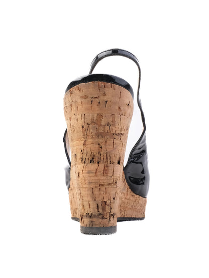 Excellent Yves Saint Laurent Black Lacquer Wedge Shoes Size 39