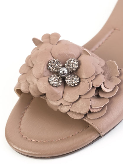 Excellent Jimmy Choo Gray Leather Flat Sandals Size 37 Floral Design