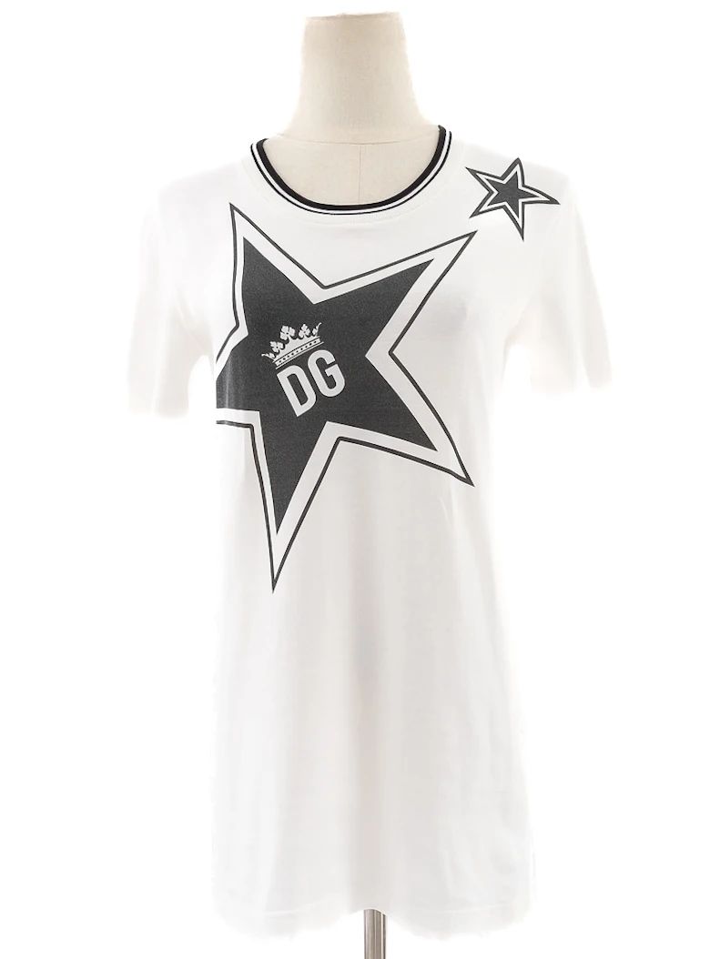 Excellent Dolce Gabbana White Cotton T-Shirt Size XS with Stars Design