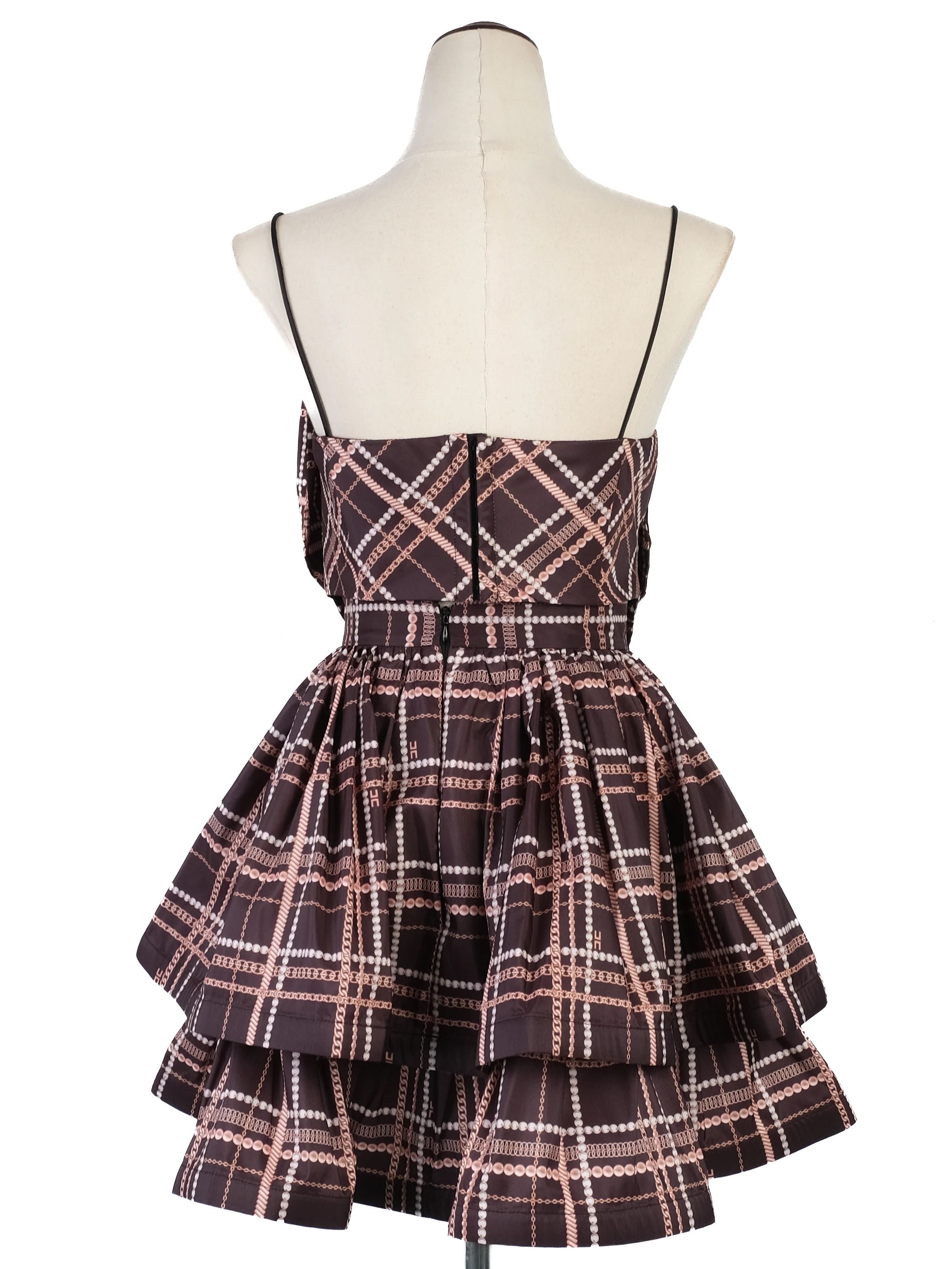 NEW Elisabetta Franchi Black Plaid Dress with Bow Size M