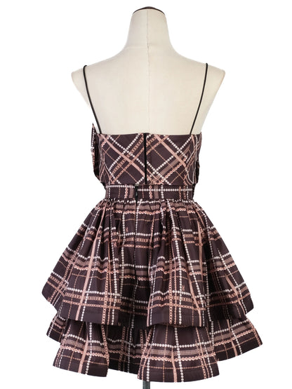 NEW Elisabetta Franchi Black Plaid Dress with Bow Size M