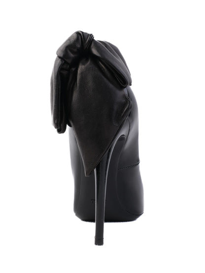 Perfect Ballin Black Leather High-Heeled Shoes Size 39 with Bow