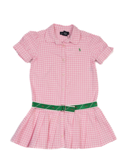 Excellent Ralph Lauren Pink Cotton Checkered Dress for Kids Size 6