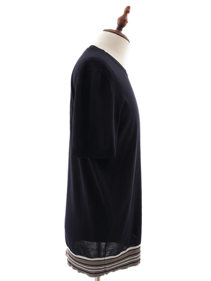 Excellent Hermes Blue Cotton T-Shirt Size L with Striped Trim