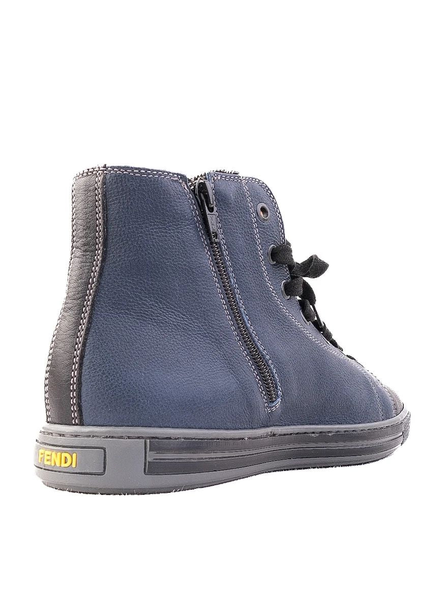 Excellent Fendi Blue Leather High-Top Sneakers Women Size N/A