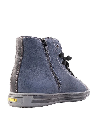 Excellent Fendi Blue Leather High-Top Sneakers Women Size N/A
