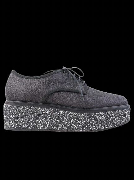 Excellent Sergio Rossi Black Fabric Shoes Size 38 with Glittery Platform