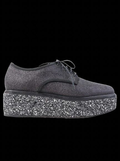 Excellent Sergio Rossi Black Fabric Shoes Size 38 with Glittery Platform