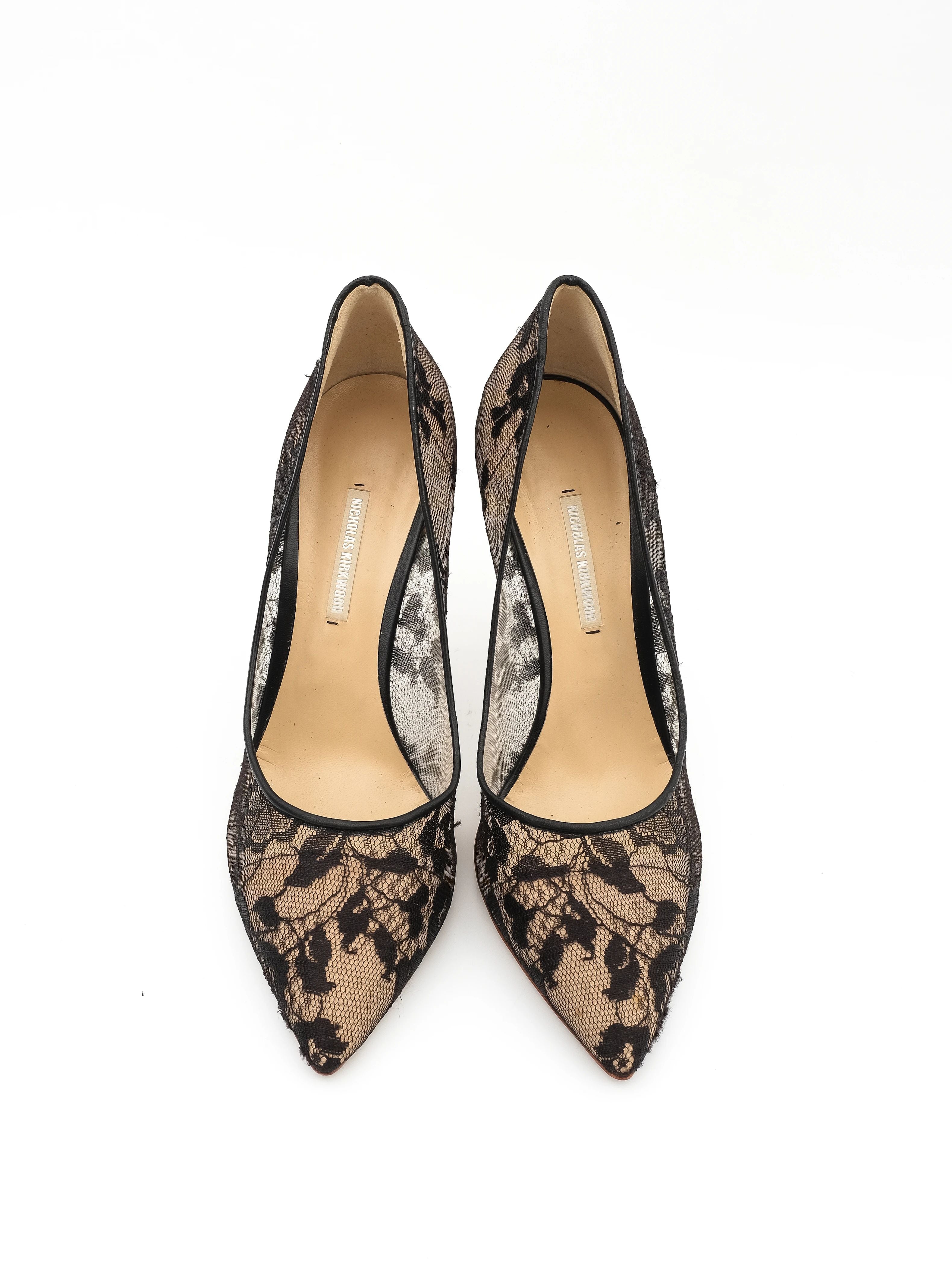 NEW Nicholas Kirkwood Black Lace High-Heeled Shoes Size 40