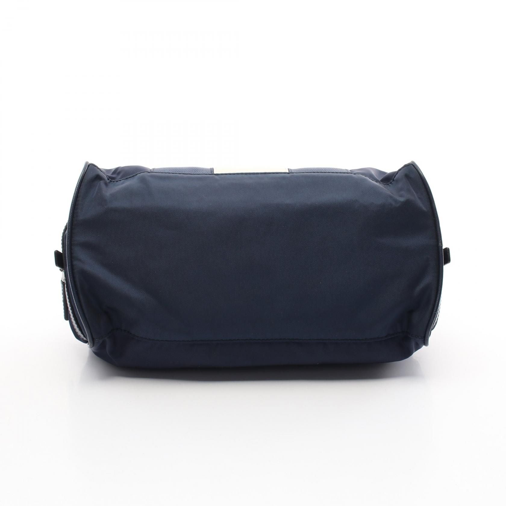 Prada Clutch Nylon Saffiano Leather Navy Beige