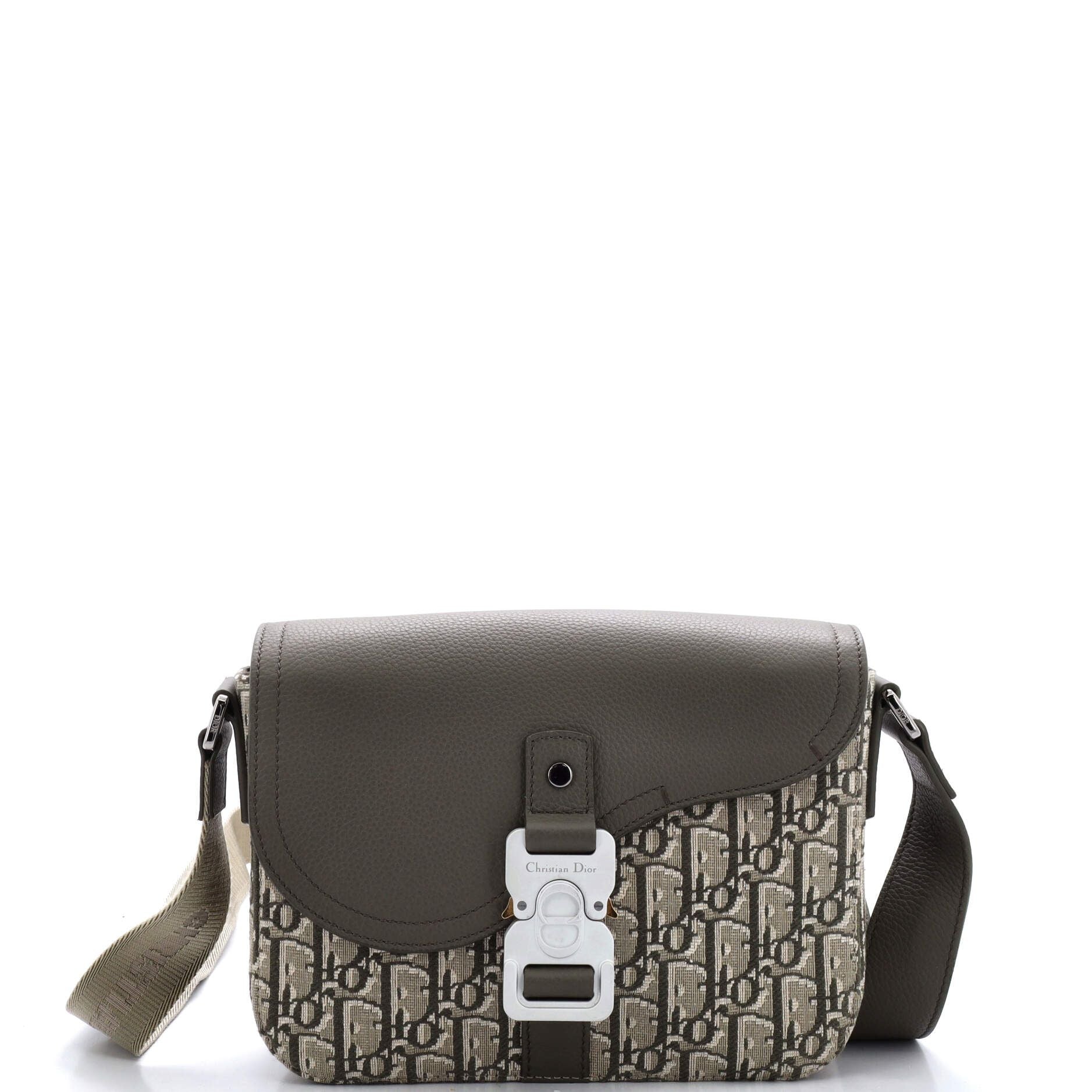 Dior Saddle Buckle Flap Messenger Bag Oblique Canvas And Leather Medium
