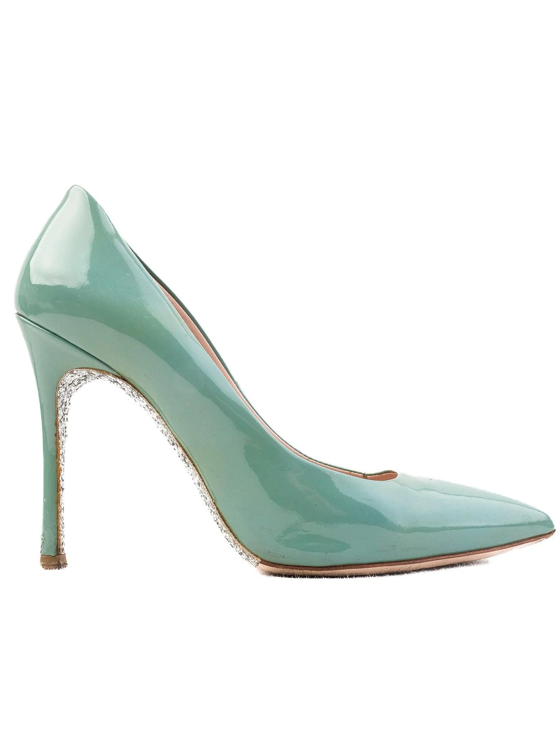 Excellent Miu Miu Green Leather High-Heeled Shoes Size 36.5