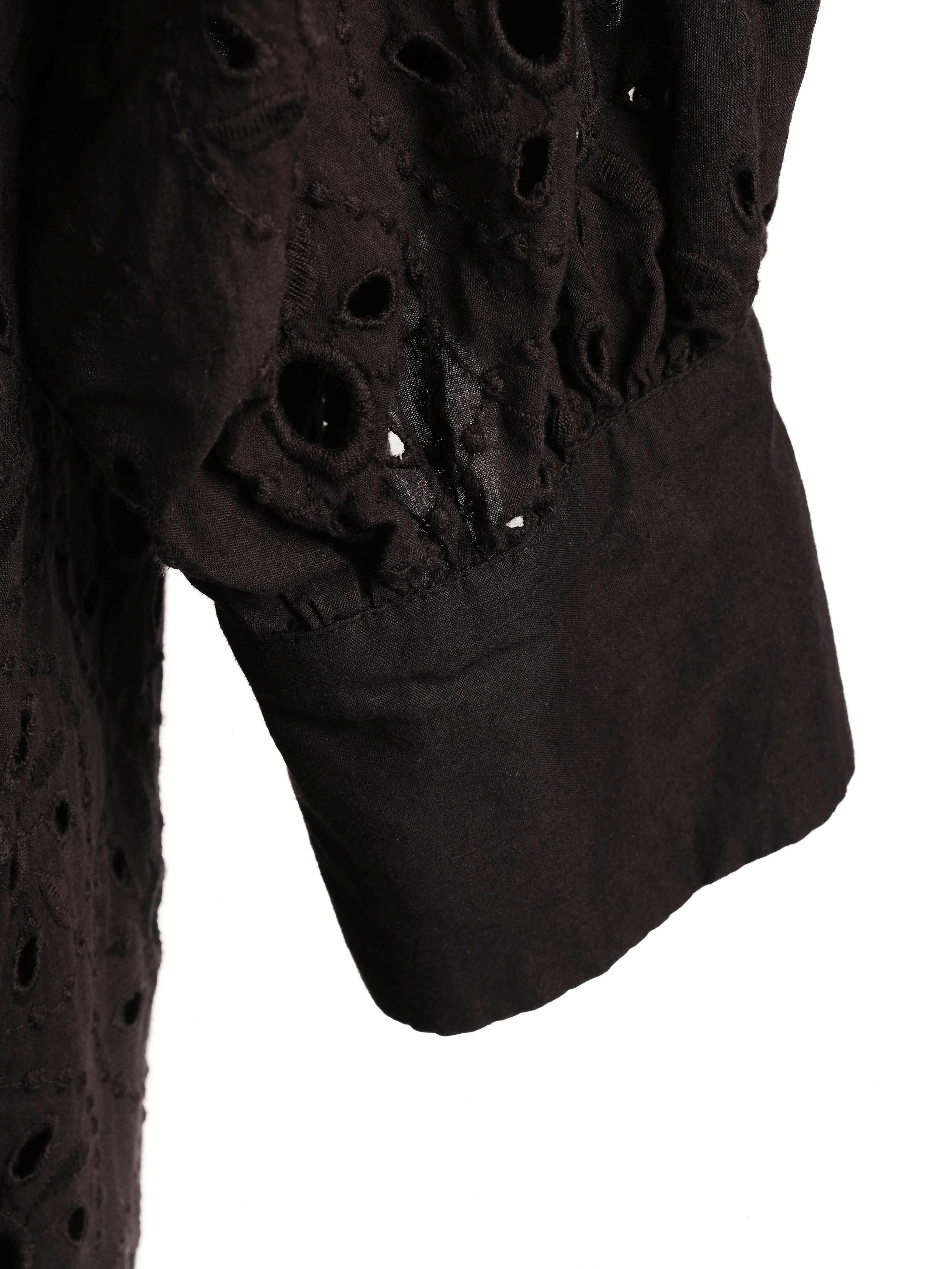 Excellent Uterque Black Cotton Dress M with Ruffle &amp; Embroidery Details