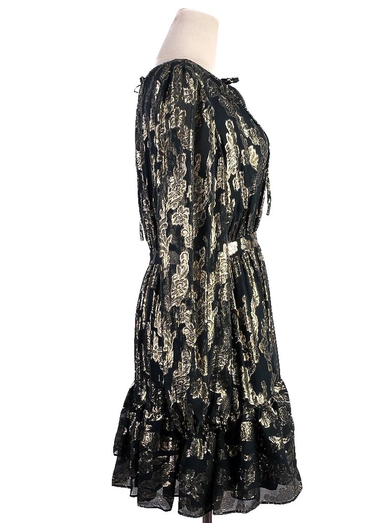 Cynthia Rowley Black Dress Size M Gold Floral Pattern Excellent Condition