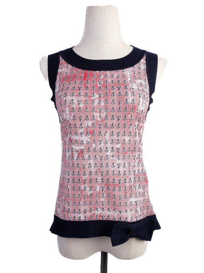 Excellent Red Valentino Sleeveless Top XS Combined Cotton Anchor Design