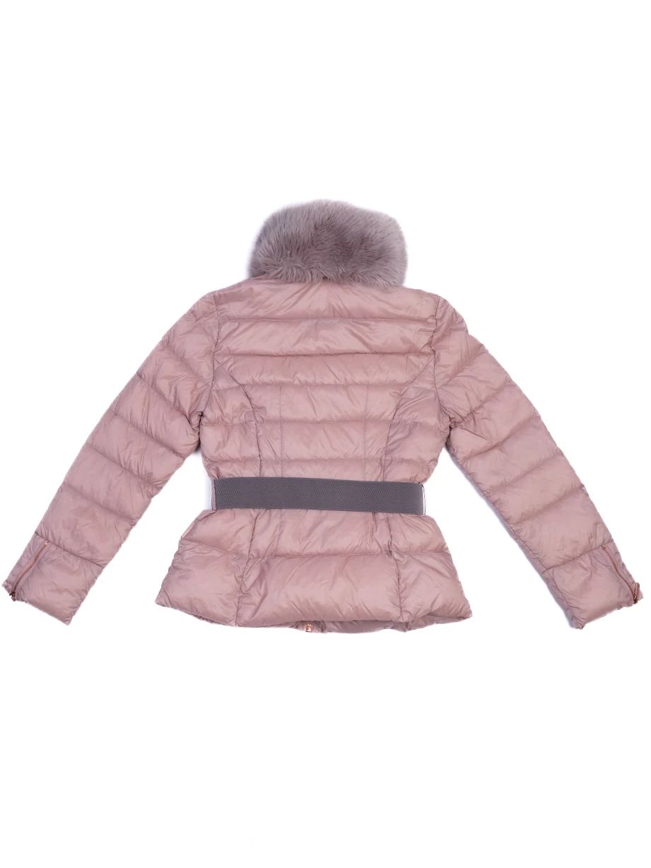 Excellent Ted Baker Pink Quilted Jacket with Faux Fur Collar Size 2