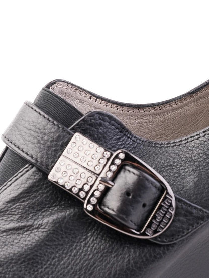 Perfect Baldinini Black Leather Wedge Shoes Size 36.5 with Buckle