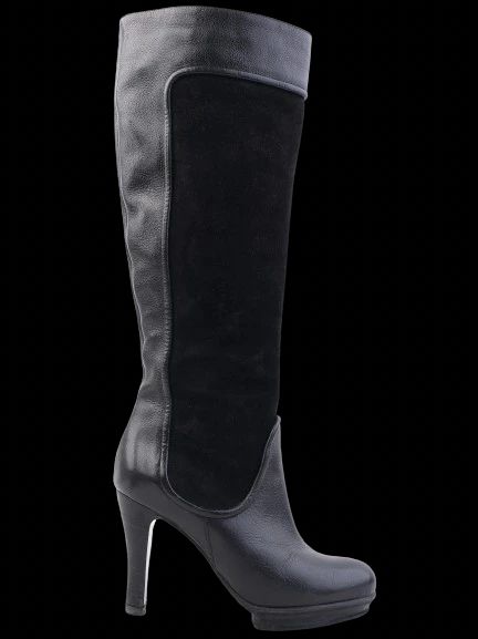 EXCELLENT Emporio Armani Black Leather Knee-High Stiletto Boots Size 38
