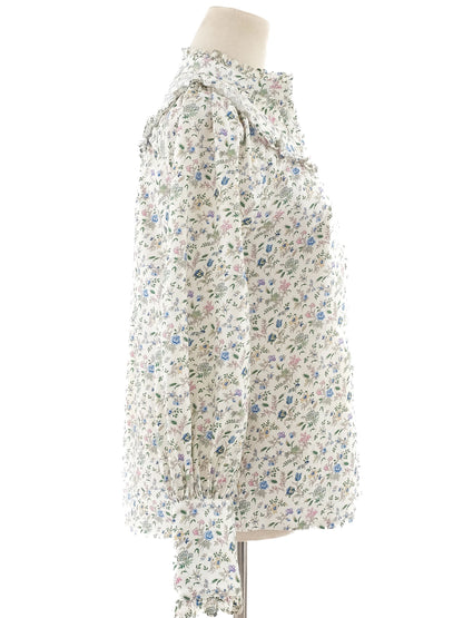 Weekend MaxMara Floral Blouse White Ruffled Collar Size M