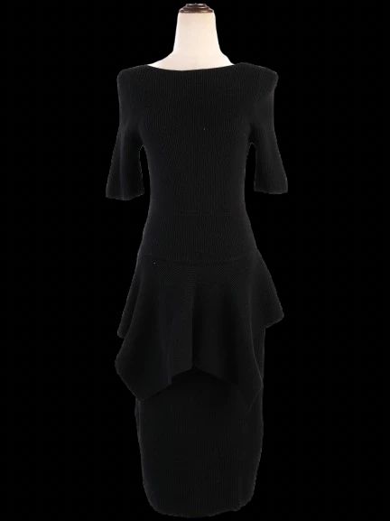 Gucci Black Wool Dress Size S with Draped Peplum Detail