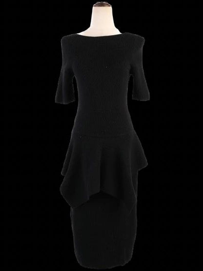 Gucci Black Wool Dress Size S with Draped Peplum Detail
