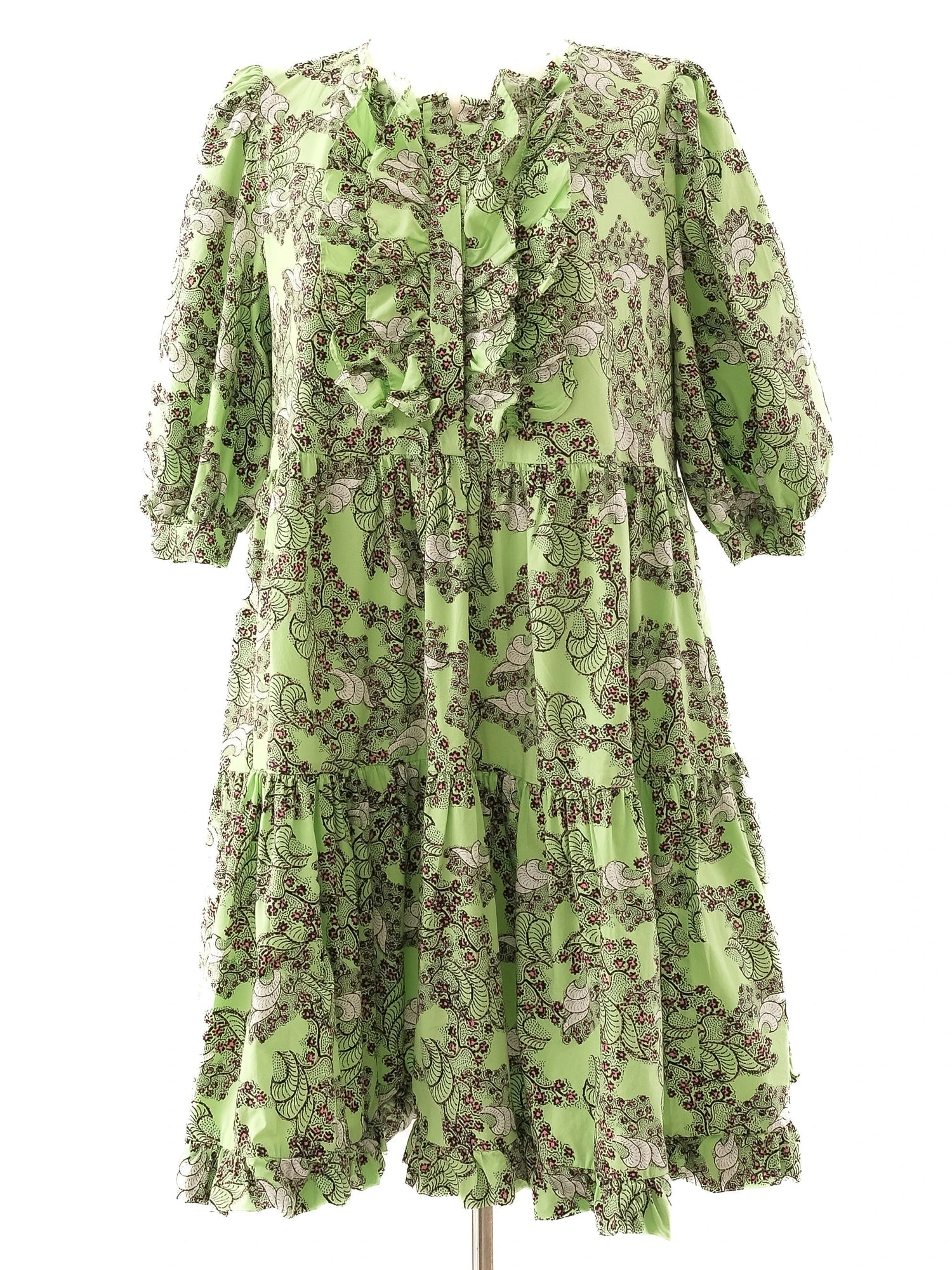 Excellent Diane von Furstenberg Green Floral Dress Size M