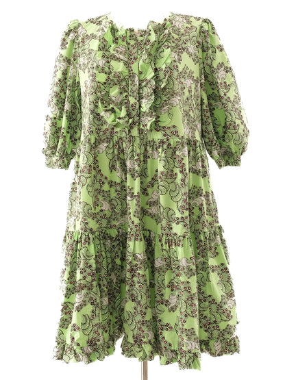 Excellent Diane von Furstenberg Green Floral Dress Size M