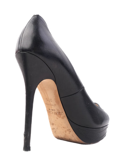 Excellent Jimmy Choo Black Leather High-Heeled Peep-Toe Shoes Size 37.5
