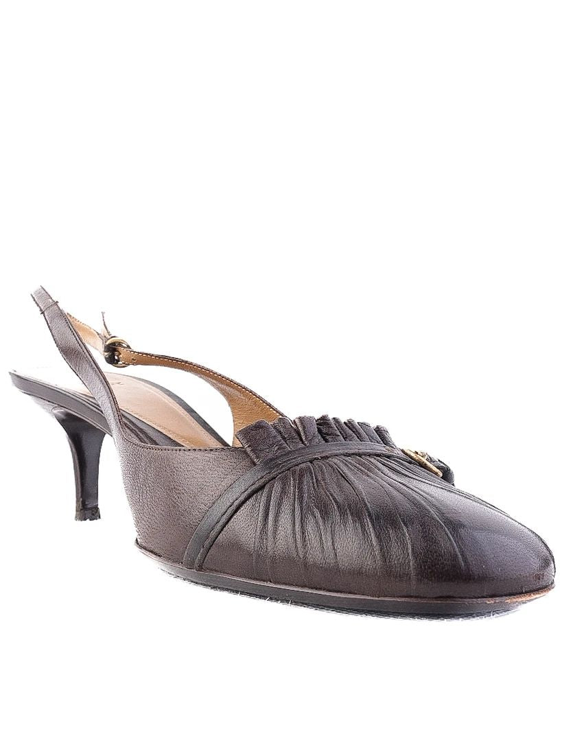 Excellent Bally Orange Leather Slingback Shoes Size 38.5