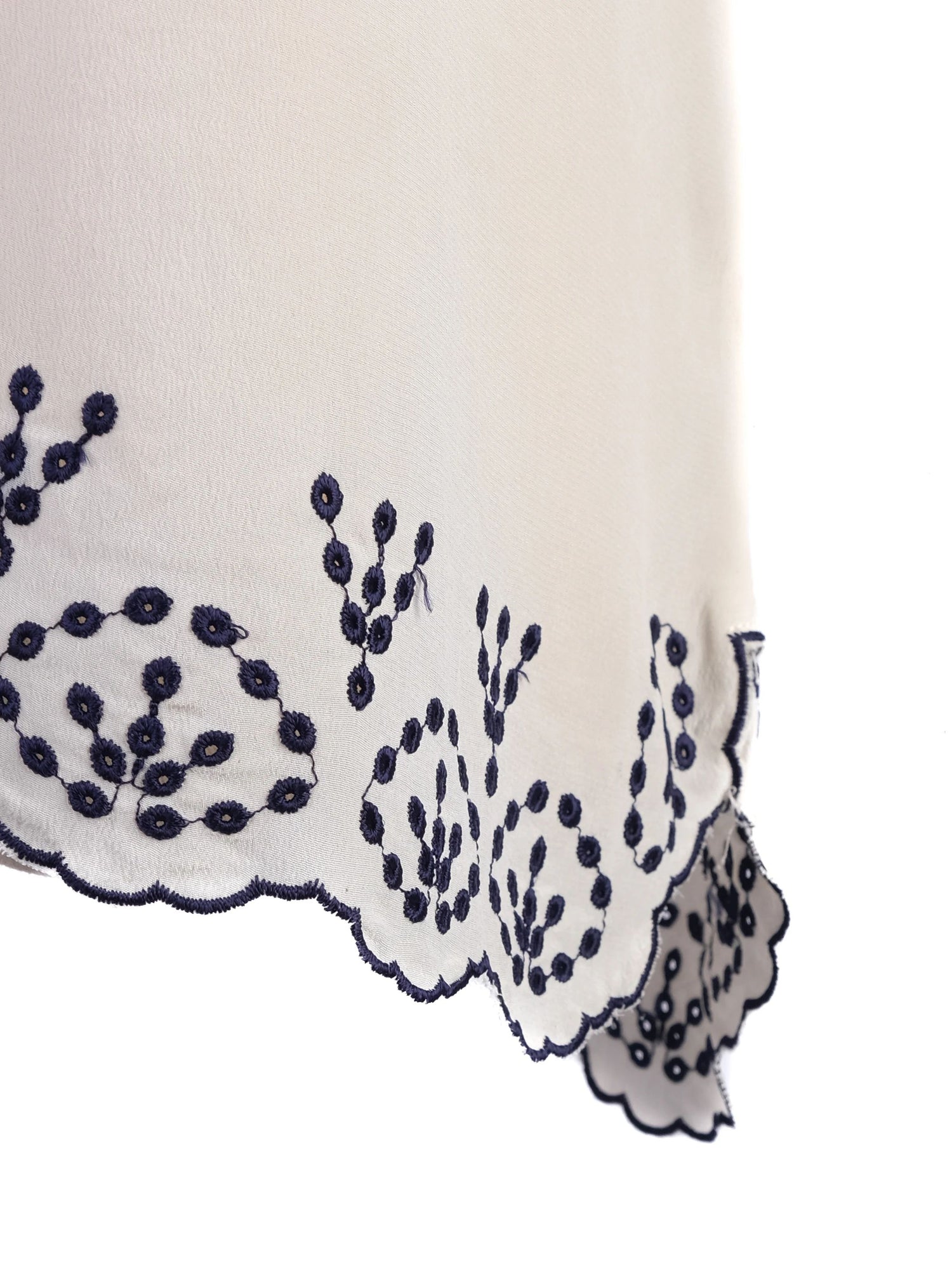 Zadig&amp;Voltaire White Silk Blouse with Navy Embroidery Size M
