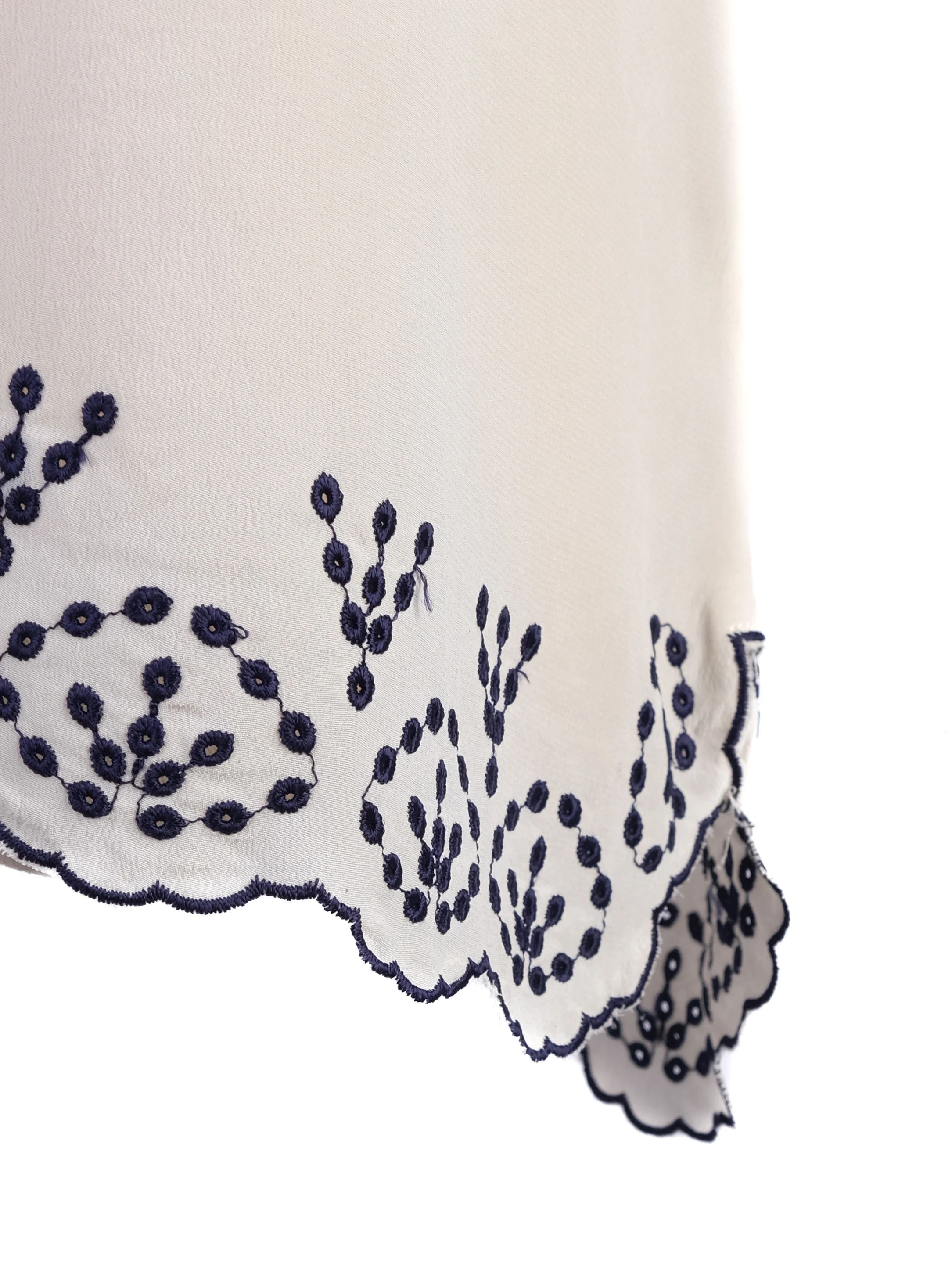 Zadig&amp;Voltaire White Silk Blouse with Navy Embroidery Size M