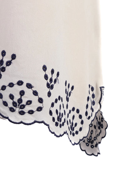 Zadig&amp;Voltaire White Silk Blouse with Navy Embroidery Size M