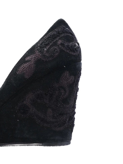 Excellent Oscar de la Renta Black Leather Wedge Heel Shoes Size 38