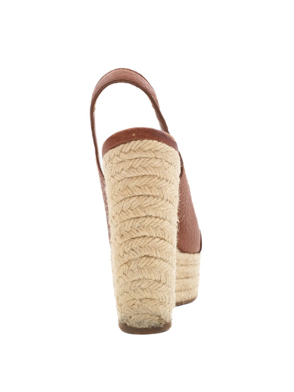 Excellent Louis Vuitton Orange Leather Wedge Sandals Size 36.5