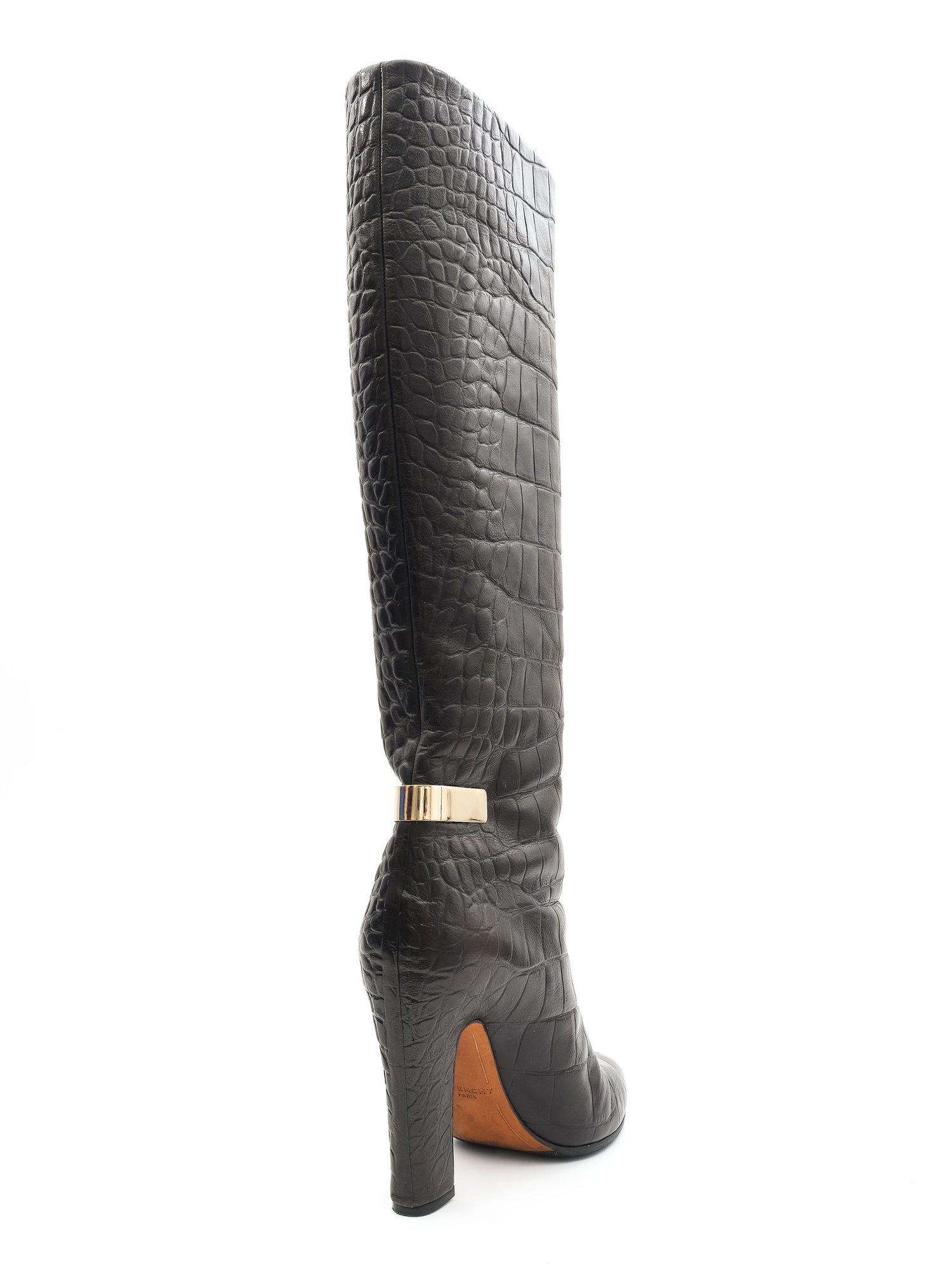 NEW Givenchy Black Leather Knee-High Boots with Gold Buckle Size 37.5