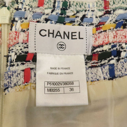 Chanel Pink Yellow Blue Tweed Skirt 36