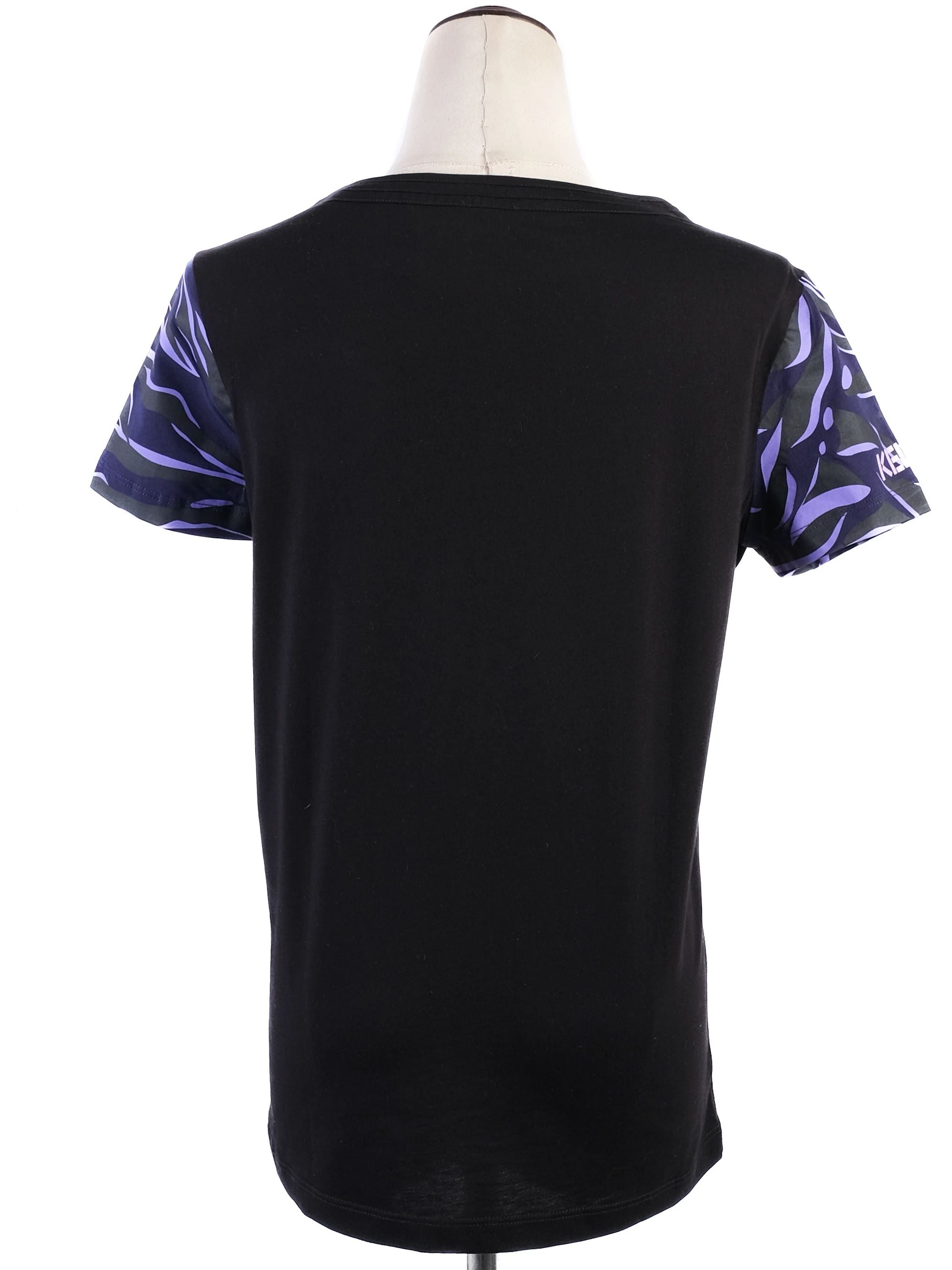 Excellent Kenzo Black Cotton T-Shirt with Colorful Floral Design, XS