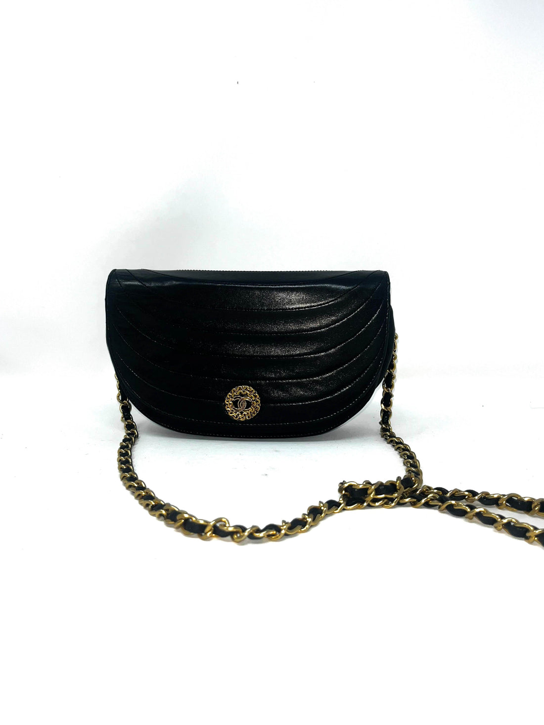 Chanel Vintage Crescent Flap Bag Horizontal Quilted Leather Small